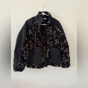 Joy Lab Oversized Checkered Loose Fit Fleece Cropped Jacket Black Green Size M L